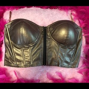 Metallic bronze/gold faux leather bustier